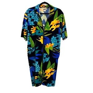 VTG 70s Tropical Hawaiian Zip Up TERRY/VELOUR Robe Coverup Loungewear No Tag